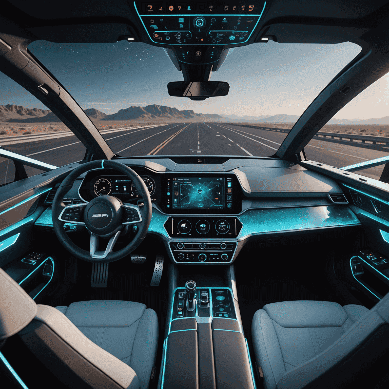 Futuristic cockpit with holographic displays and AI assistant interface